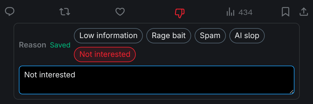 WebLayer dislike button on an X.com post